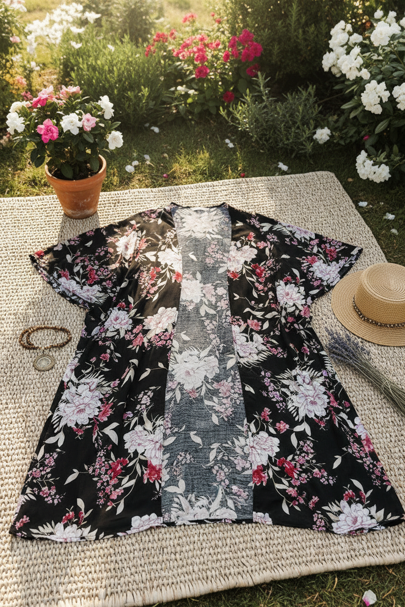 Floral Butterfly Sleeve Kimono square format